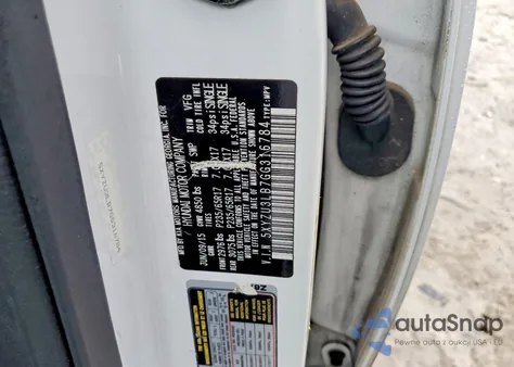 2016 Hyundai Santa Fe Sport z USA, uszkodzony, nr VIN 5XYZU3LB7GG316784